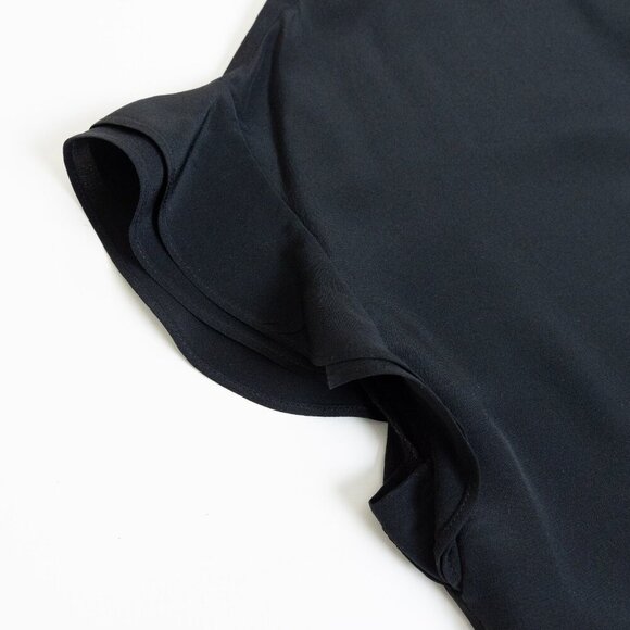 FRAME Silk Blouse Black Flounce Short Sleeve Top Button Up XS - Picture 9 of 14
